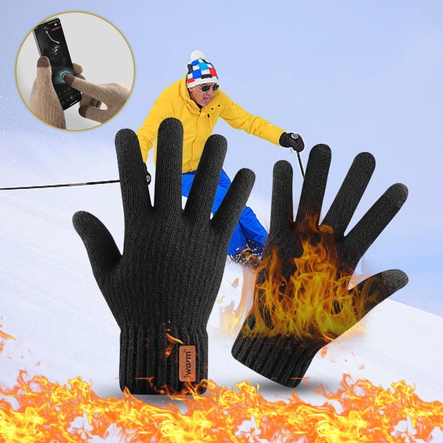 Guantes de punto de invierno cálidos para hombres y mujeres con pantalla mejorada, guantes antideslizantes con forro polar, chaqueta cálida y protector de manos.
