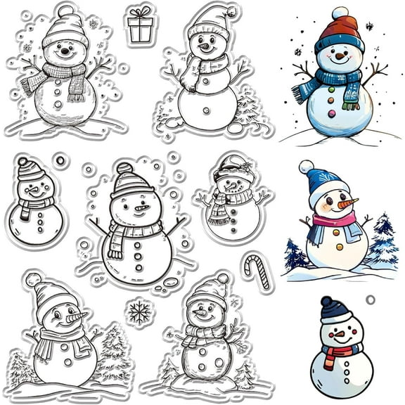 1Sheet Snowman Clear Rubber Stamps Candy Cane Snowflake Gift Reusable Transparent Silicone Stamp Seals for Xmas Winter Journaling Card Making Decor DIY Craft Scrapbooking Photo Album