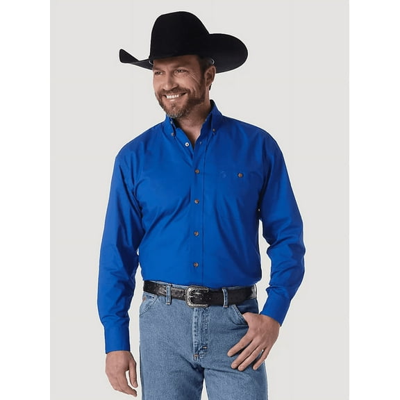 Wrangler Men's George Strait By Solid Long Sleeve Button-Down Stretch Western Royal Blue XX-