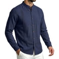 thumbnail image 2 of Atkumj Mens Linen Shirts Fashion Stand Collar Chest Pocket Button Down Shirt Casual Solid Color Long Sleeve Shirts XL, 2 of 10