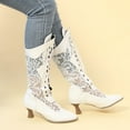 thumbnail image 3 of Mepaouo Women's Vintage 70s Victorian Boots Lace up Wedding Bride Cutout Knee High Boots(White,6), 3 of 7