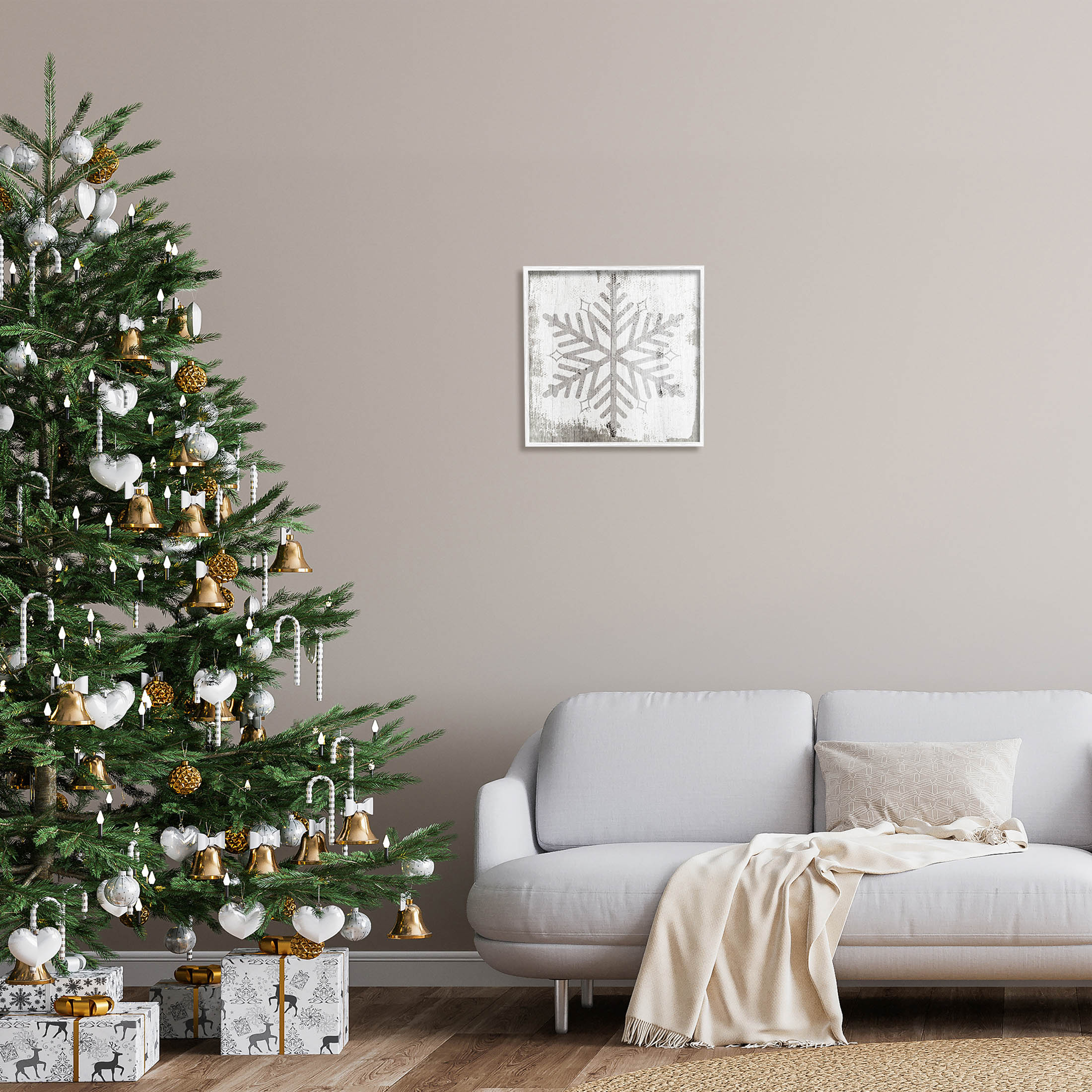 Winter Nature Snowflake Shape Holiday Graphic Art White Framed Art Print Wall Art