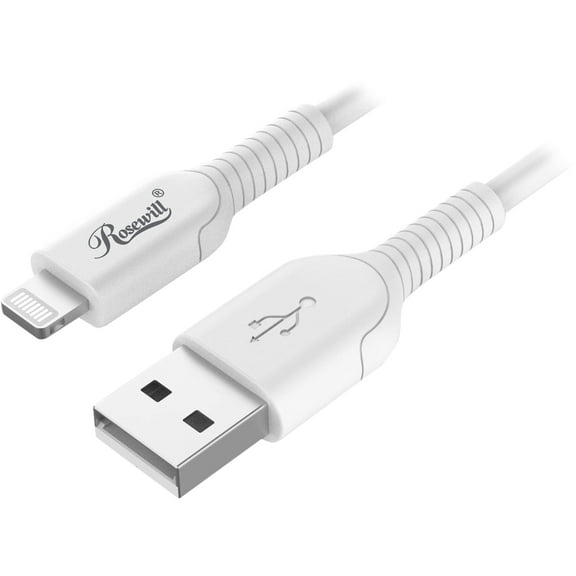 Rosewill USB-A to Lightning Cable, MFi Certified Charge & Sync Cable for Apple iPhone, iPad, iPod, AirPods Charging Case | Fast Charge and Data Transfer Speed, Durably Built | White, 6 Feet