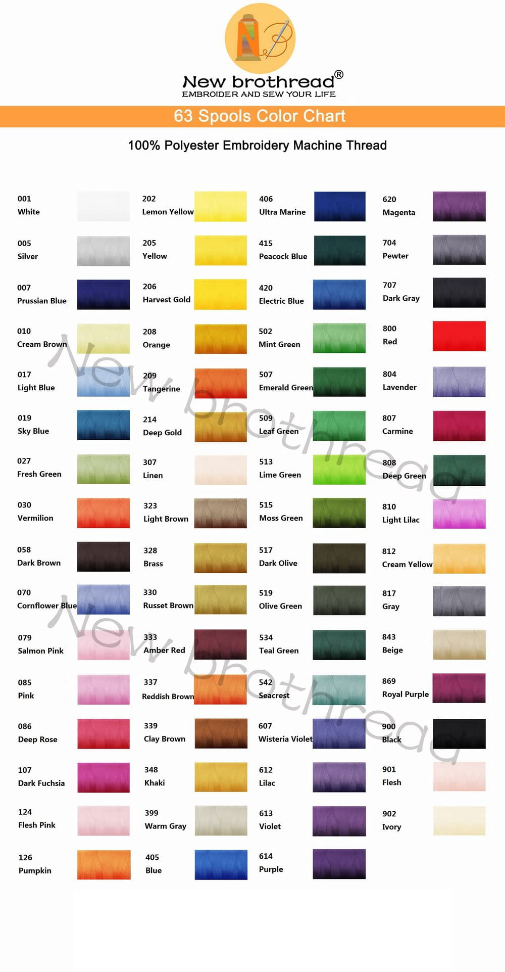 63 Spools Polyester Machine Embroidery Thread Kit 500M Colors Compatible with Brother Colors