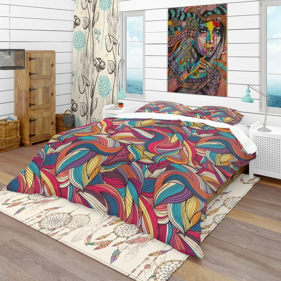Designart 'Colorful Wave Hand-Drawn Pattern' Vintage Duvet Cover Set