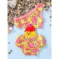 thumbnail image 3 of Seyurigaoka Kids Girls Summer Casual Swimwear Romper, One Shoulder Cartoon Printed Sleeveless Patchwork Bodysuit Beachwear, 3 of 9