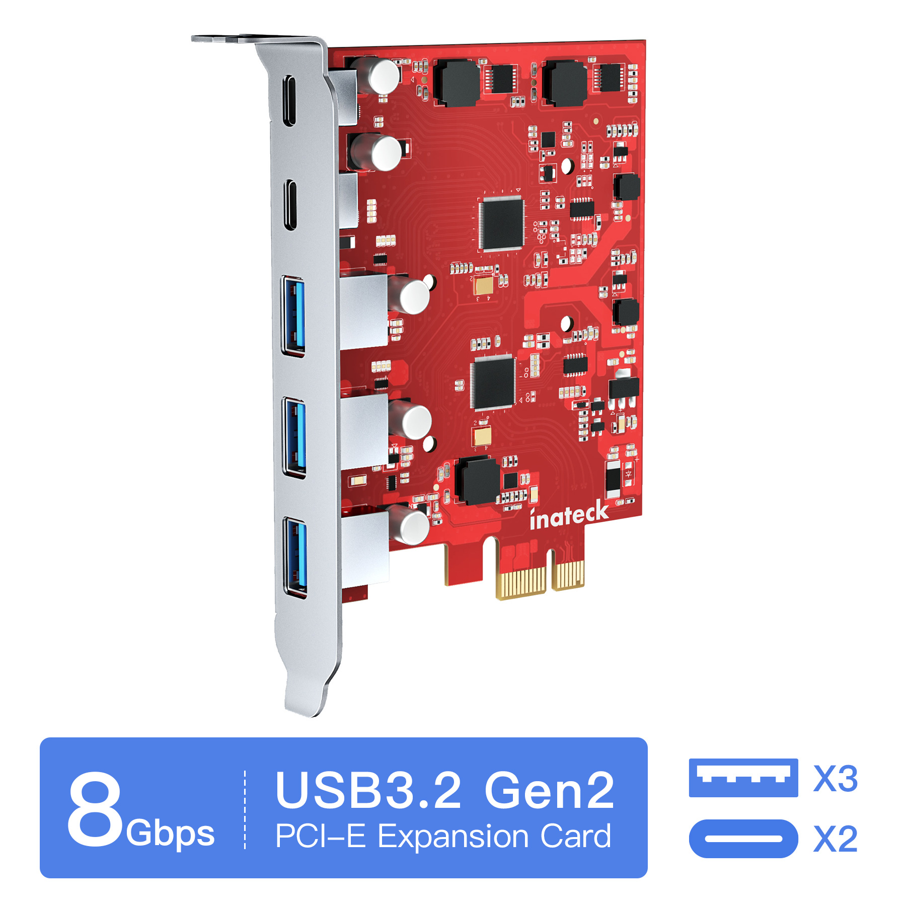 Inateck PCIe to USB 3.2 Gen 2 Extension Card with 5 Ports 8 Gbps