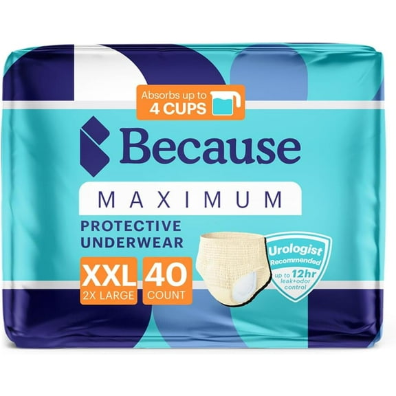Because Maximum Absorbency Incontinence Underwear for Women, XXL, Beige, 40 Count