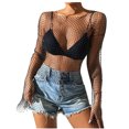 thumbnail image 1 of Pompotops Women's Spring And Summer Mesh Hollow Out Long Sleeved Rhinestone Top On Sale, 1 of 6