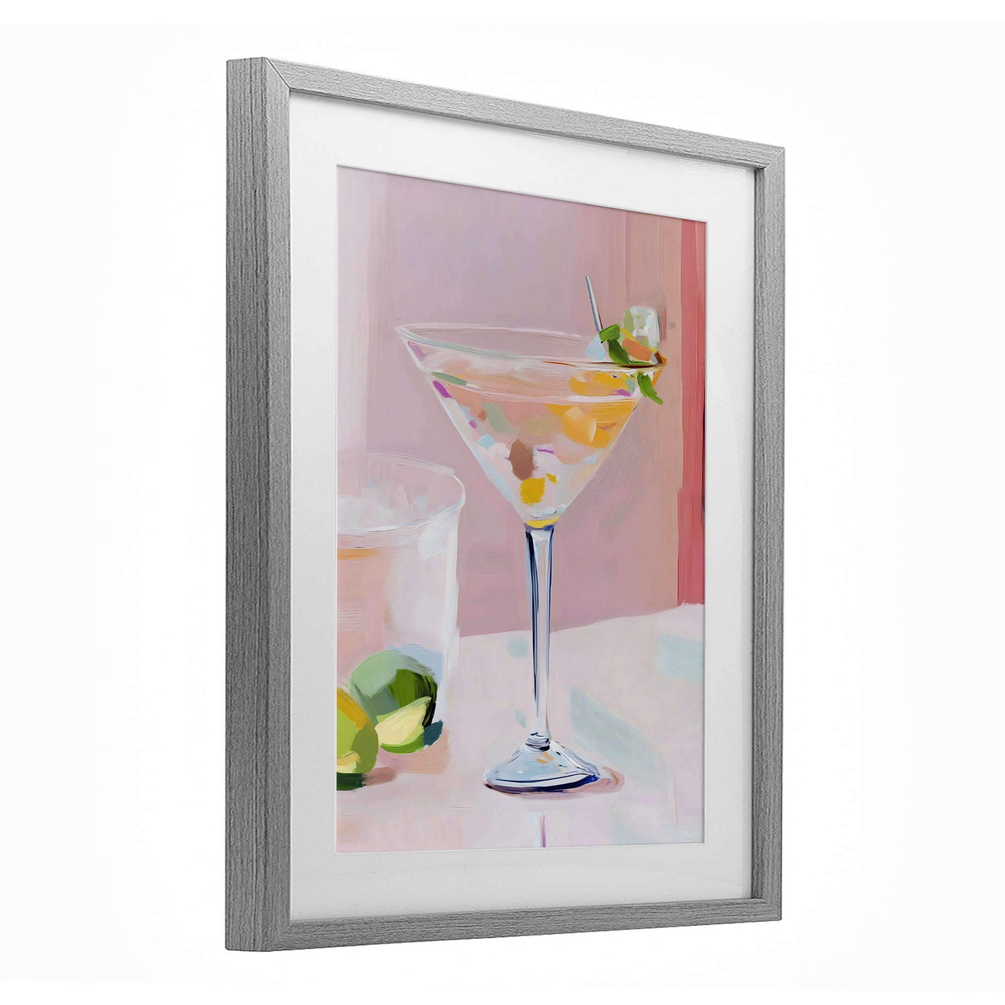 Stupell Industries Pink Martini Bar with Lime Gray Framed Print Under Glass, design by The Prints Vibe