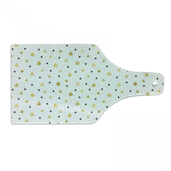 Autumn Cutting Board, Yellow Rain Drops Pattern Moisture Condensed from Atmosphere Print, Decorative Tempered Glass Cutting and Serving Board, Wine Bottle Shape, Mustard Black White, by Ambesonne