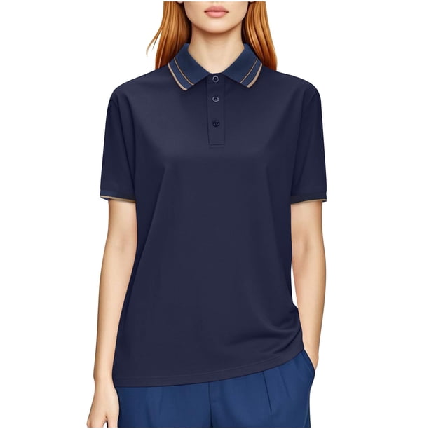Negro Camisa de Manga Corta Mujeres Sólido Deportes Solapa Camisa Seca, Unisex Manga Corta Ropa de Trabajo Superior para Ocasional
