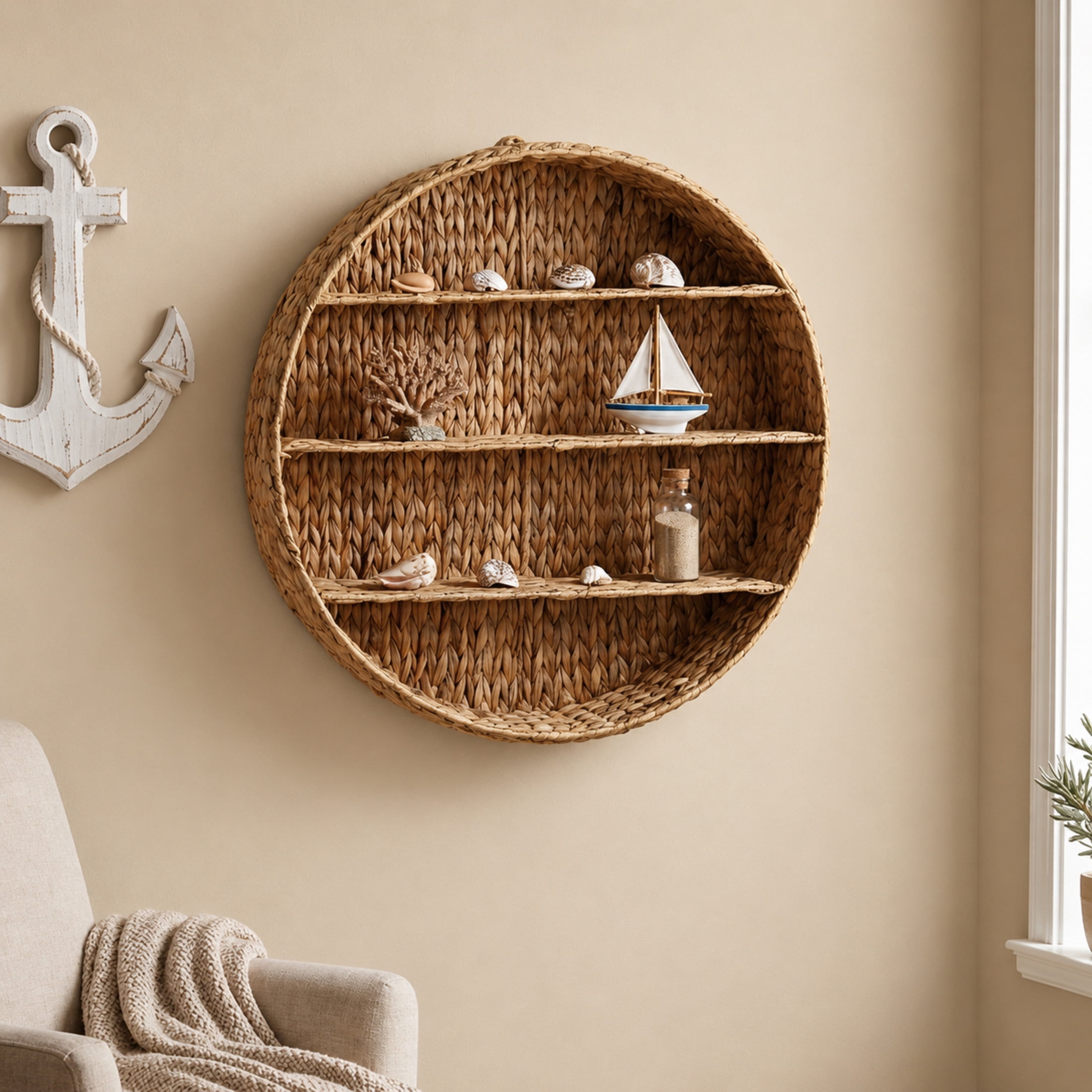 DecMode 24" x 6" Round 3-Tier Brown Wall Shelf
