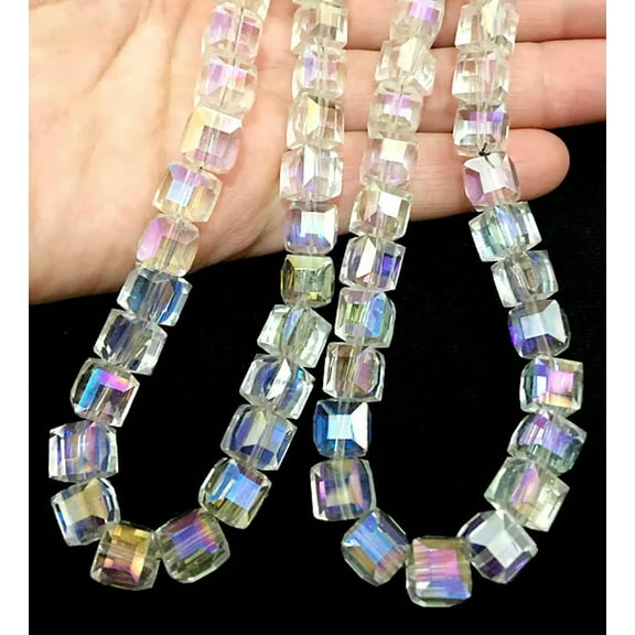 U8MO 10mm Faceted AB white Crystal Quartz Square Loose Beads 40pcs