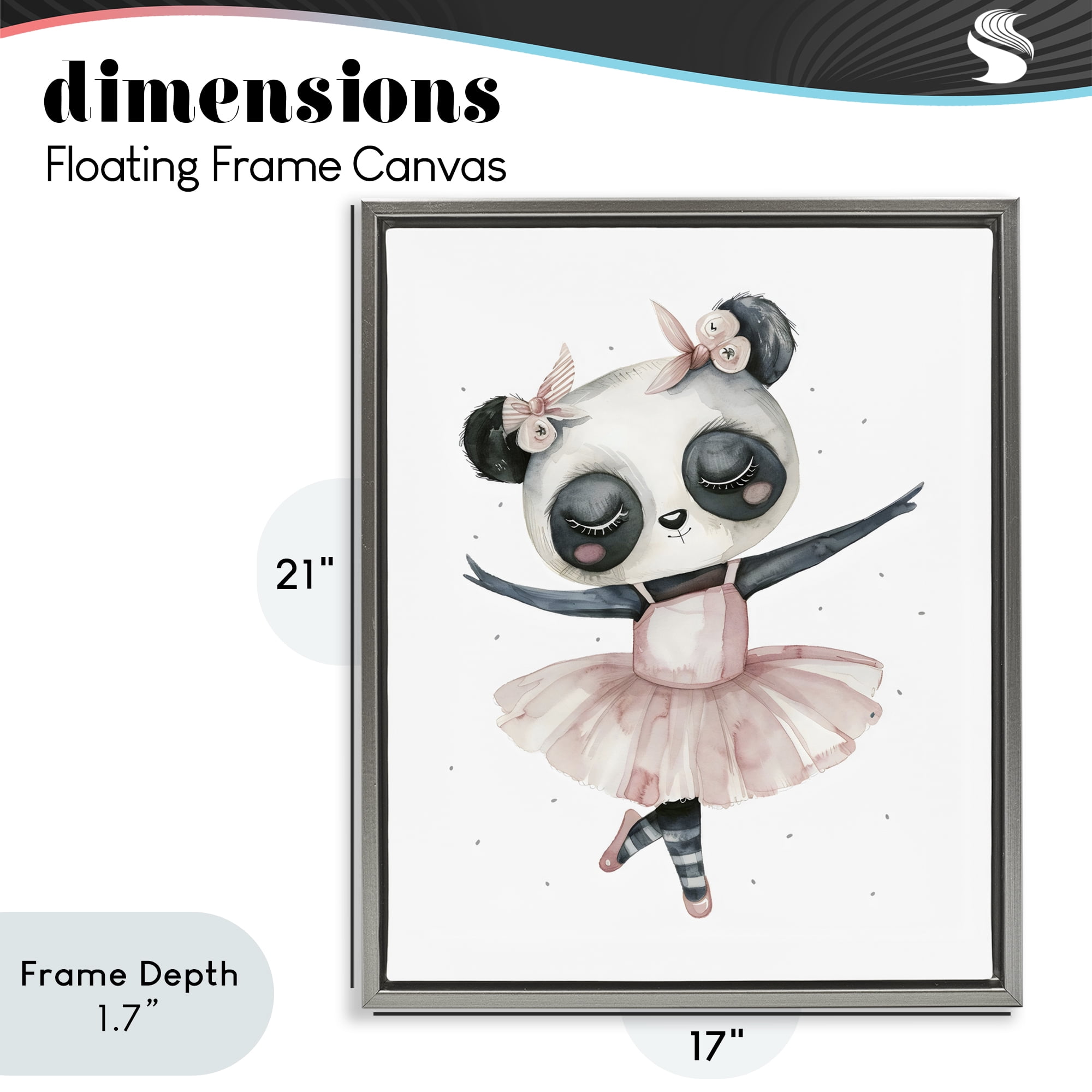 Stupell Industries Ballerina Panda in Pink Tutu Gray Framed Floater Canvas Wall Art, design by LSR Design Studio