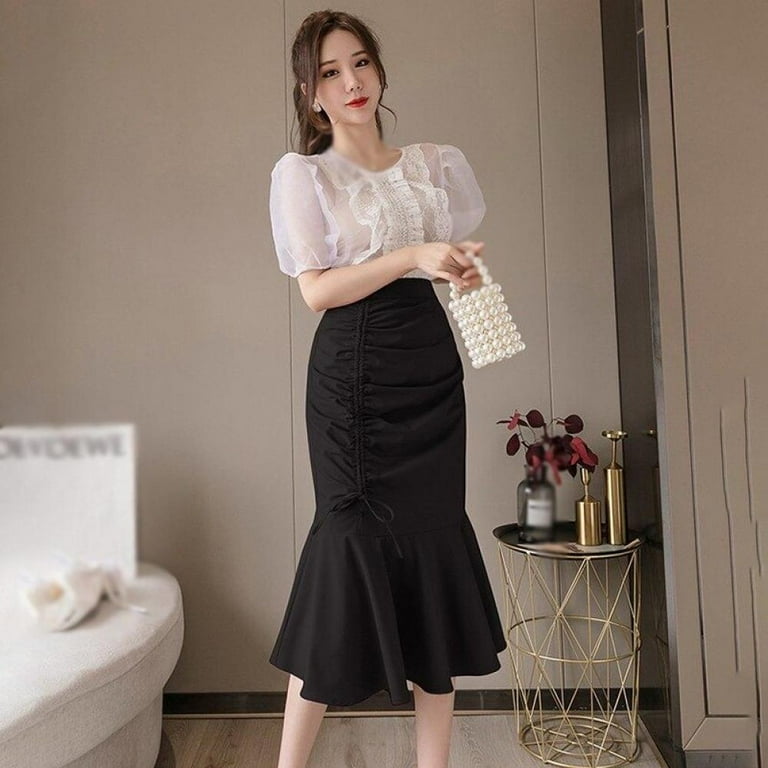 Fishtail Skirt High Waist Casual Style Chic And Elegant Drawstring