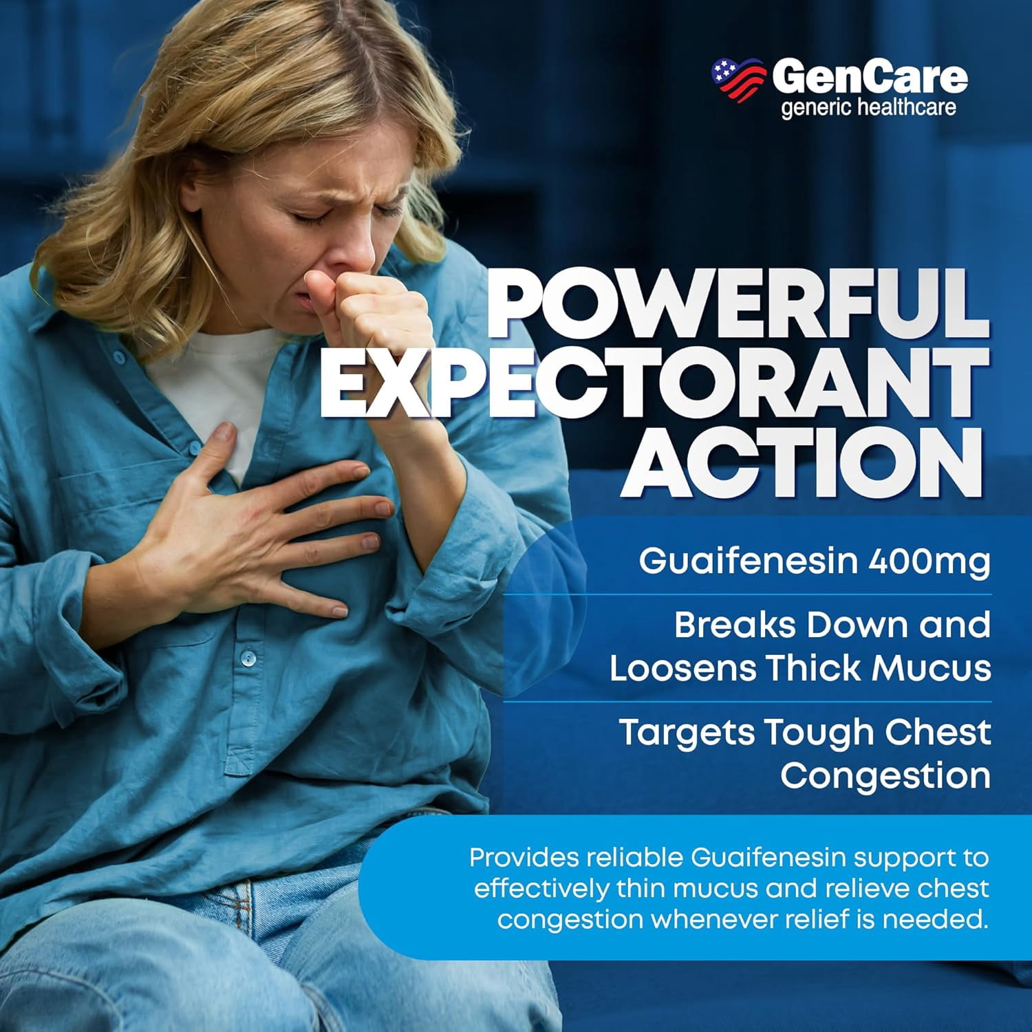 GenCare Mucus Relief Expectorant Guaifenesin 400 mg for Congestion and Flu, 200 Tablets