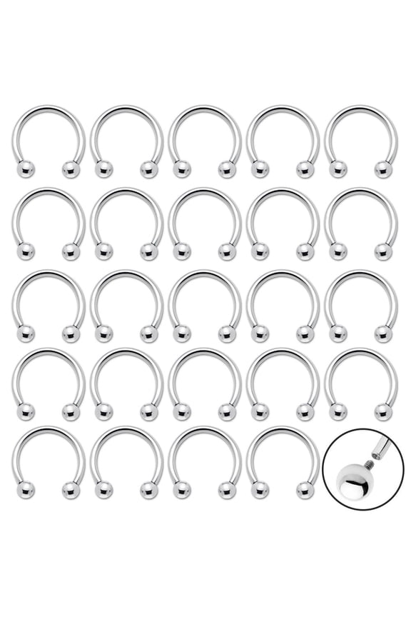 25 Internal Thread Circular Barbell Horseshoe Rings 14ga-00ga - Nipple, PA, Nose