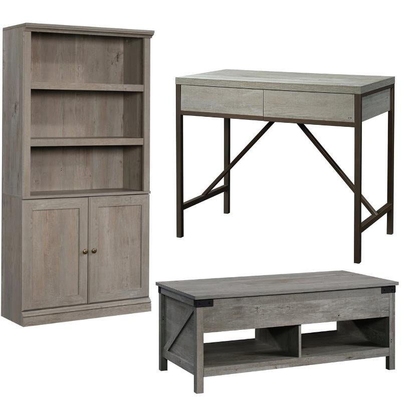 Home Square 3 Piece Set with Desk 3Shelf 2Door Bookcase and Coffee