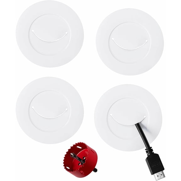 in-Wall Cable Management Kit for TV, White TV Cord Hider Kit, Behind Wall Cable Management for Mounted TVs, Cord Concealer Kits with 4 Wire Pass Throughs and 1 Hole Saw Drill Attachmen