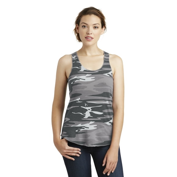 Camiseta sin mangas de jersey ecológico con espalda cruzada estampada Meegs para mujer, Camuflaje gris, Ropa alternativa 01927EA-099