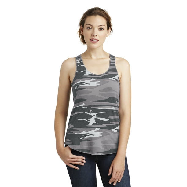 Camiseta sin mangas de jersey ecológico con espalda cruzada estampada Meegs para mujer, Camuflaje gris, Ropa alternativa 01927EA-099