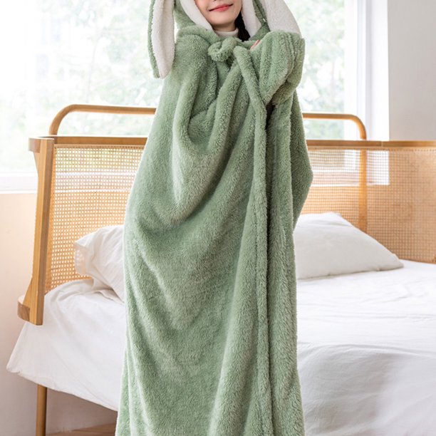 Bonita manta de terciopelo con capucha y abrazo acogedor para sofá cama (verde) Sywqhk Libre de BPA