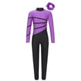 thumbnail image 3 of YONGHS Kids Girls Dance Unitards Jumpsuit Long Sleeve Gymnastics Bodysuit with Hair Tie Purple 16, 3 of 7