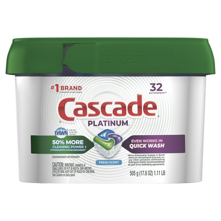 Cascade Platinum ActionPacs Dishwasher Detergent, Fresh Scent, 32 Count