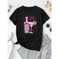 thumbnail image 2 of Camiseta negra festiva para mujer con lazo rosa y estampado de champán y fuegos artificiales. Cuello redondo y manga corta. Cómoda mezcla de algodón. Ideal para celebraciones de Año Nuevo. Camiseta de, 2 of 6