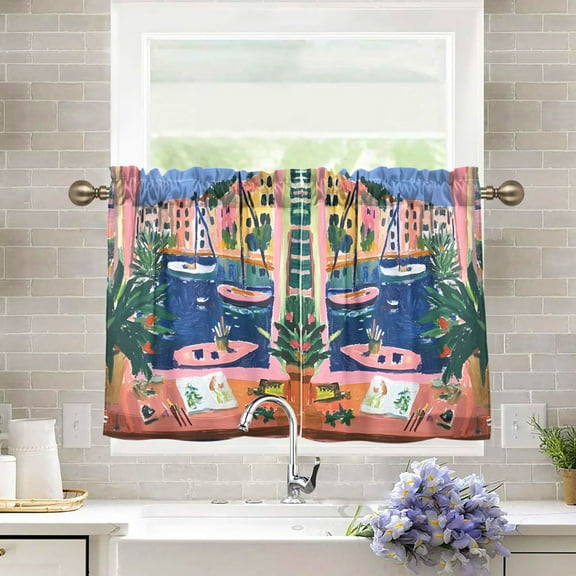 Yayeee Kitchen Curtains Tier Pair Light Filtering 27"x36" Rod Pocket Short Cafe Window Panel, Green Window