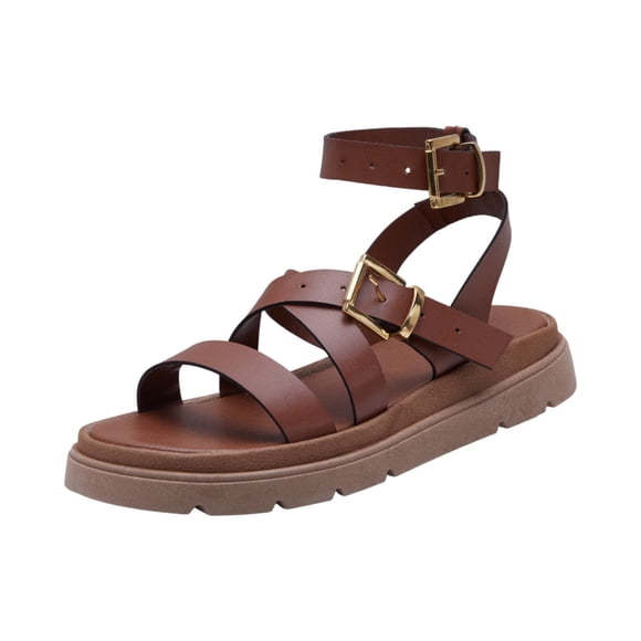 Sandalia Mujer A La Moda Tipo Piel Diseño Cruzado Y Hebilla