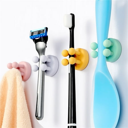 

Wanwan 5Pcs Hanger Hook Seamless Space Saving Plastic Creative Four Heads Wall Hook Household Supplies