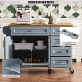 thumbnail image 3 of Euroco 52" Kitchen Island with Drop Leaf,Rolling Kitchen Island Cart on Wheels with Spice Rack,Towel Rack,2 Doors and 5 Drawers for Dining room,Blue, 3 of 8