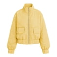 thumbnail image 6 of SHENGXINY Plaid Jacket for Women Stand Collar Zip Up Cropped Outwear with Pockets Checkered Casual Long Sleeve Winter Fall Coat Yellow 2XL, 6 of 6