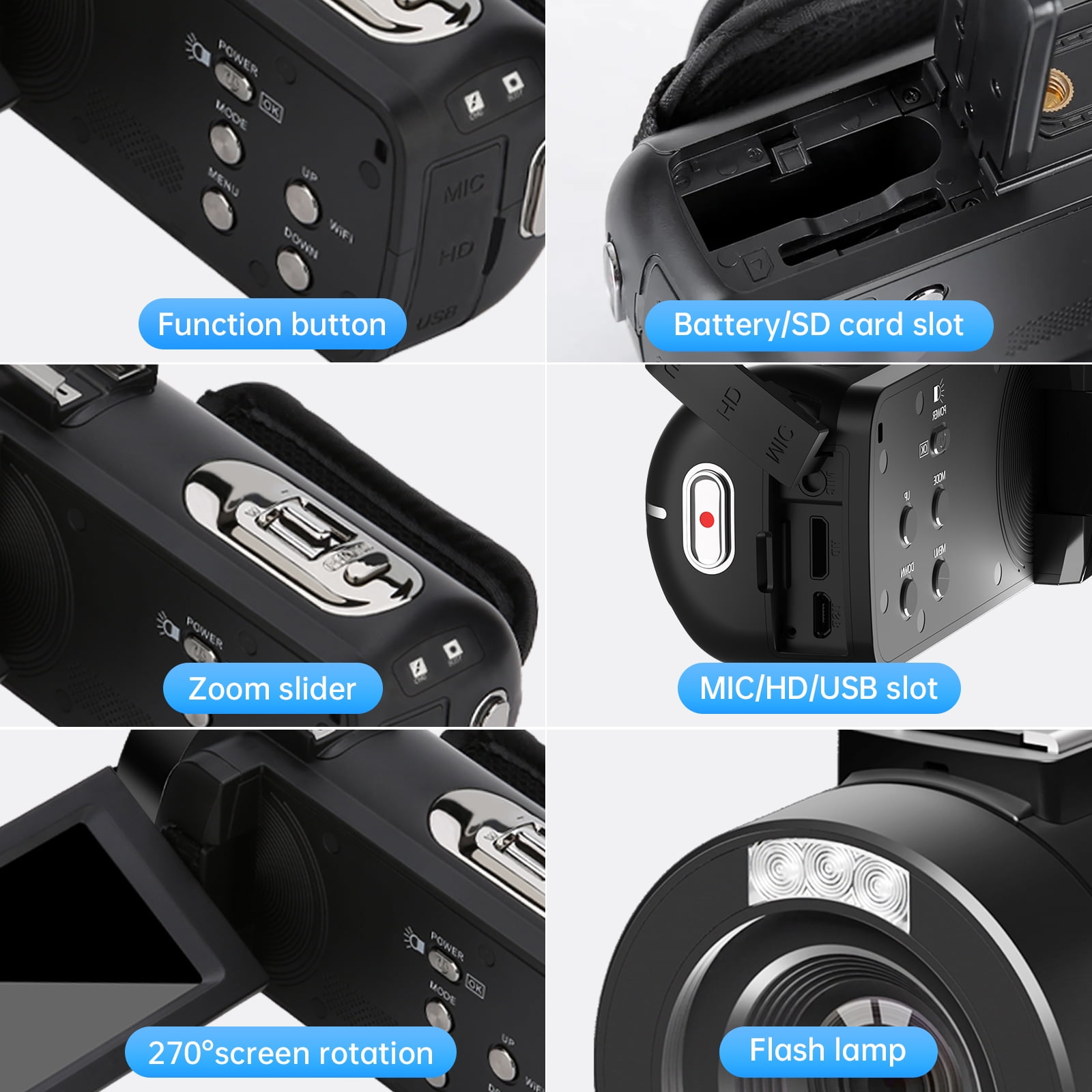 Saneen Video Camera Camcorder Full HD 1080P 24MP IR Night Vision Vlogging Camera for YouTube 18X Digital Zoom 3.0 Inch 270 Degree Rotation Touch Screen with Tripod & Battery