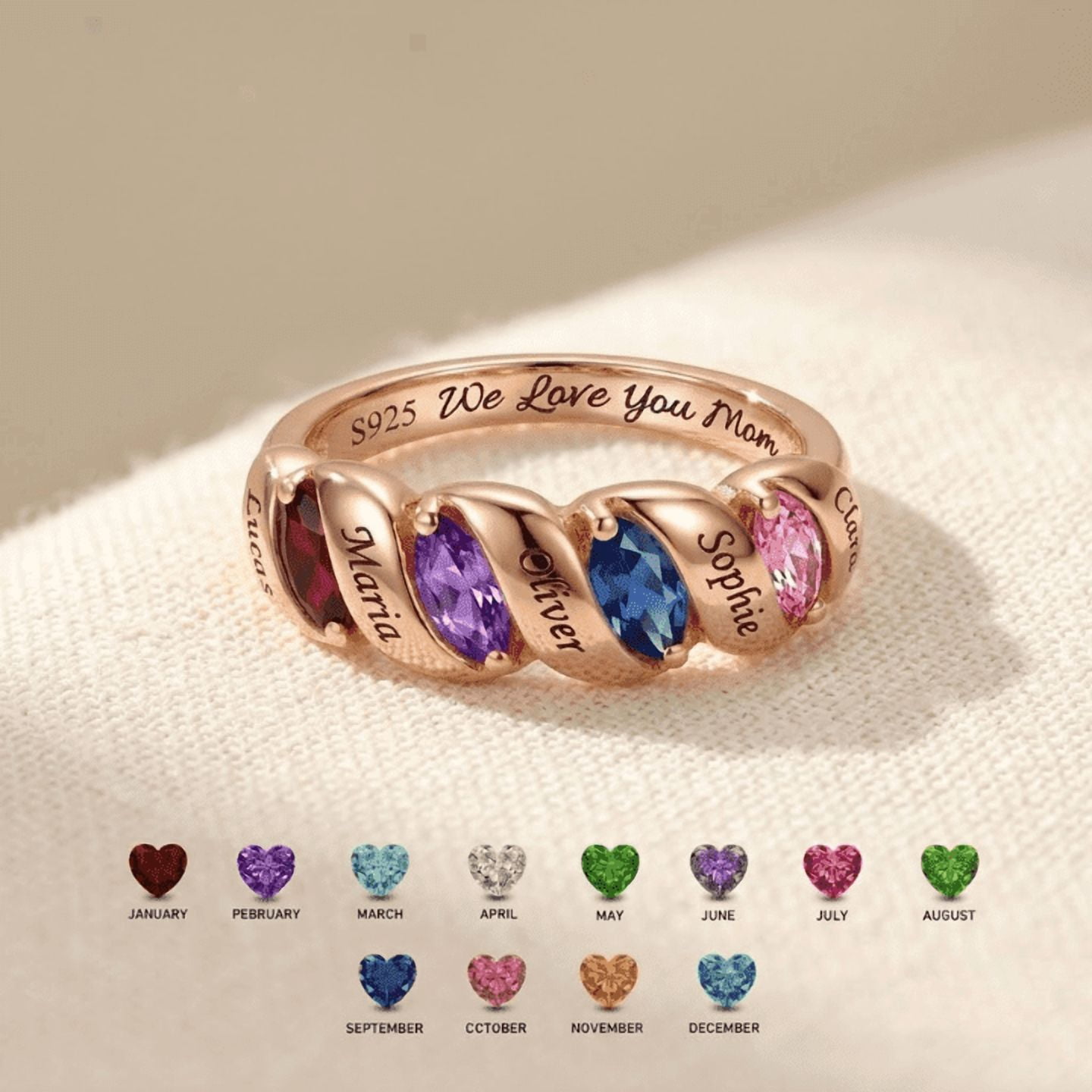 Personalized Birthstone Name Ring for Mom | Custom Family Ring Gift | Engraved Mothers Day Jewelry for Grandma