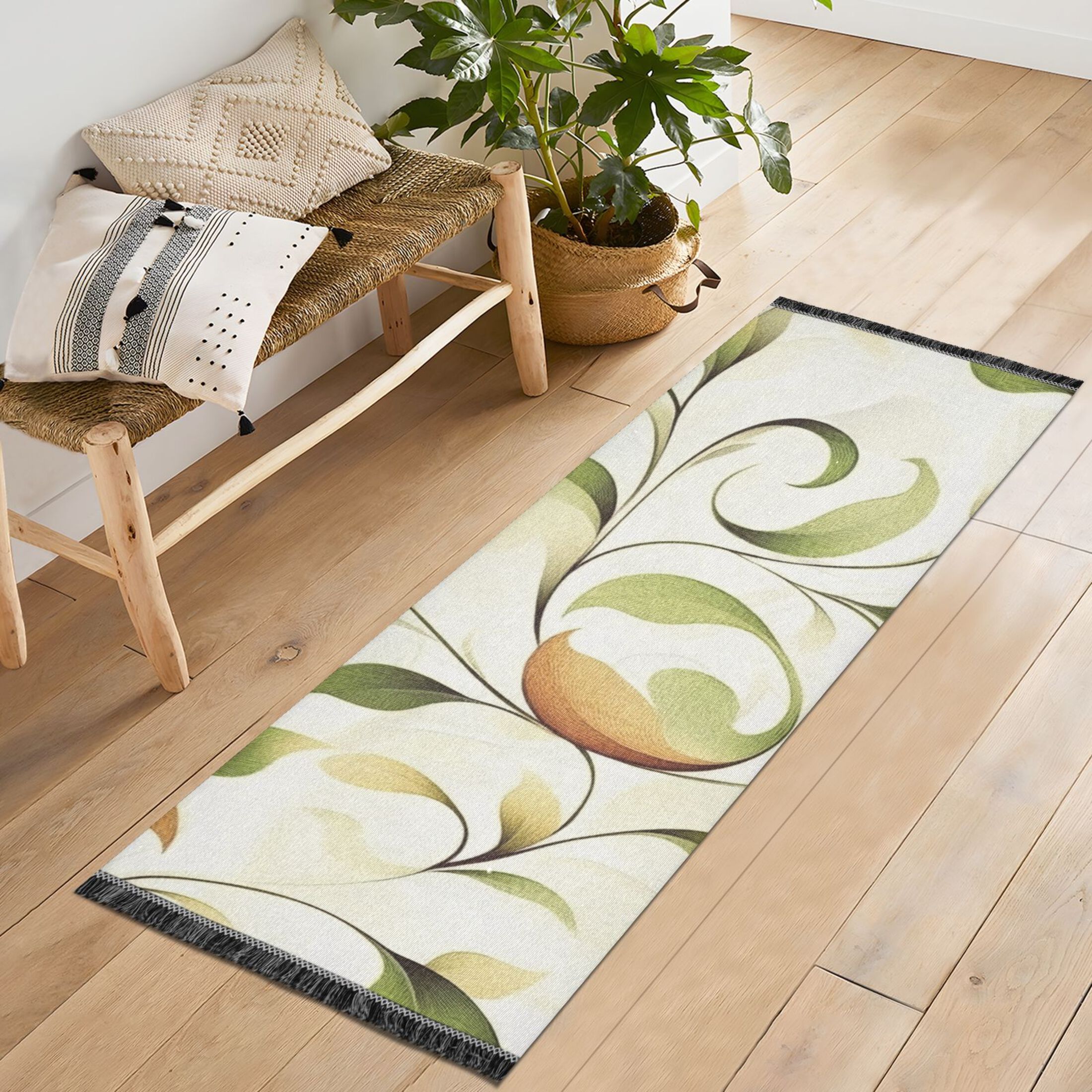 Simple Leaf Lines Bedroom Runner Rug 2'x 6' Non Slip Carpet Indoor Home Area Rug Living Room