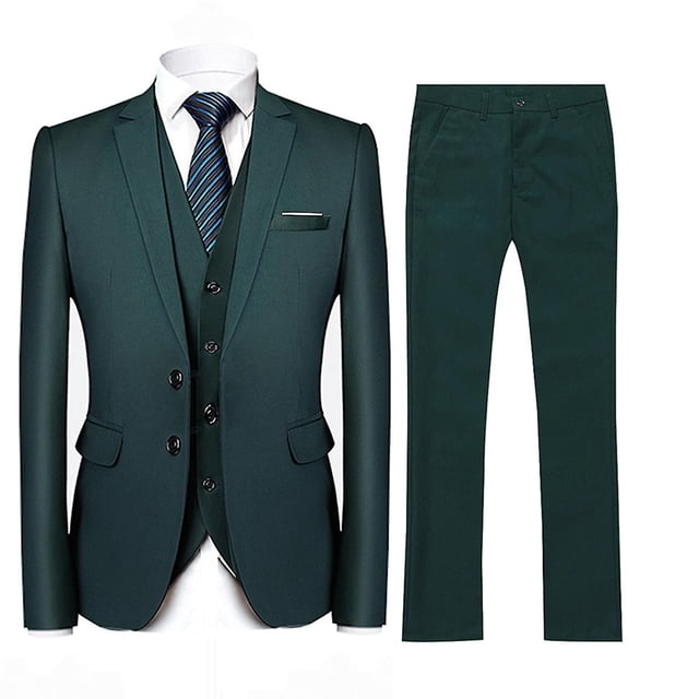 Allthemen Mens Business Wedding Notched Lapel Solid Color Slim-fit Two-button Three-piece Suit (Blazer and Pants and Vest) zhangyuxiang LED