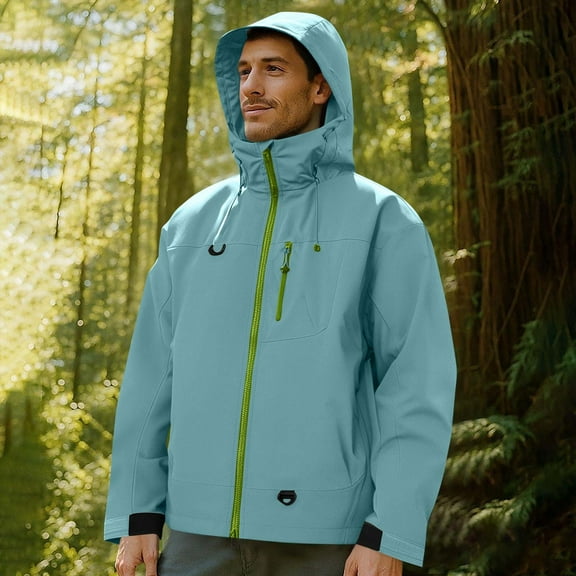 Men's Coat Warm Winter Jacket Solid Color Windproof Water Prooft Zipper Pocket Drawstring Hooded Outdoor Jacket Coat