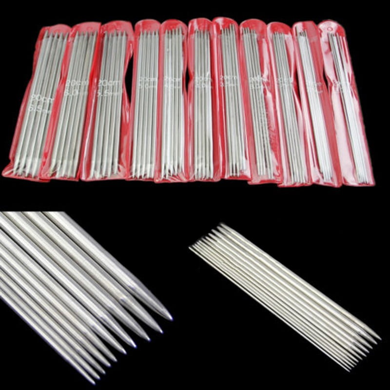 Hot 55pcs 11sizes Stainless Steel 7.9 Double Pointed Crochet Knitting Needles T