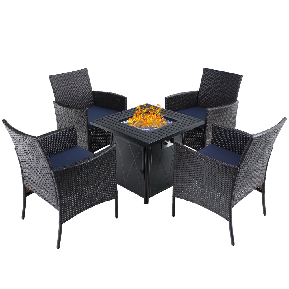 Mf Studio 28 Quot Gas Fire Pit Table With 4pcs Rattan Chairs 50000btu Outdoor Heating Companion 5pcs Outdoor Conversation Set Suitable For Garden Patio Yard Walmart Com Walmart Com