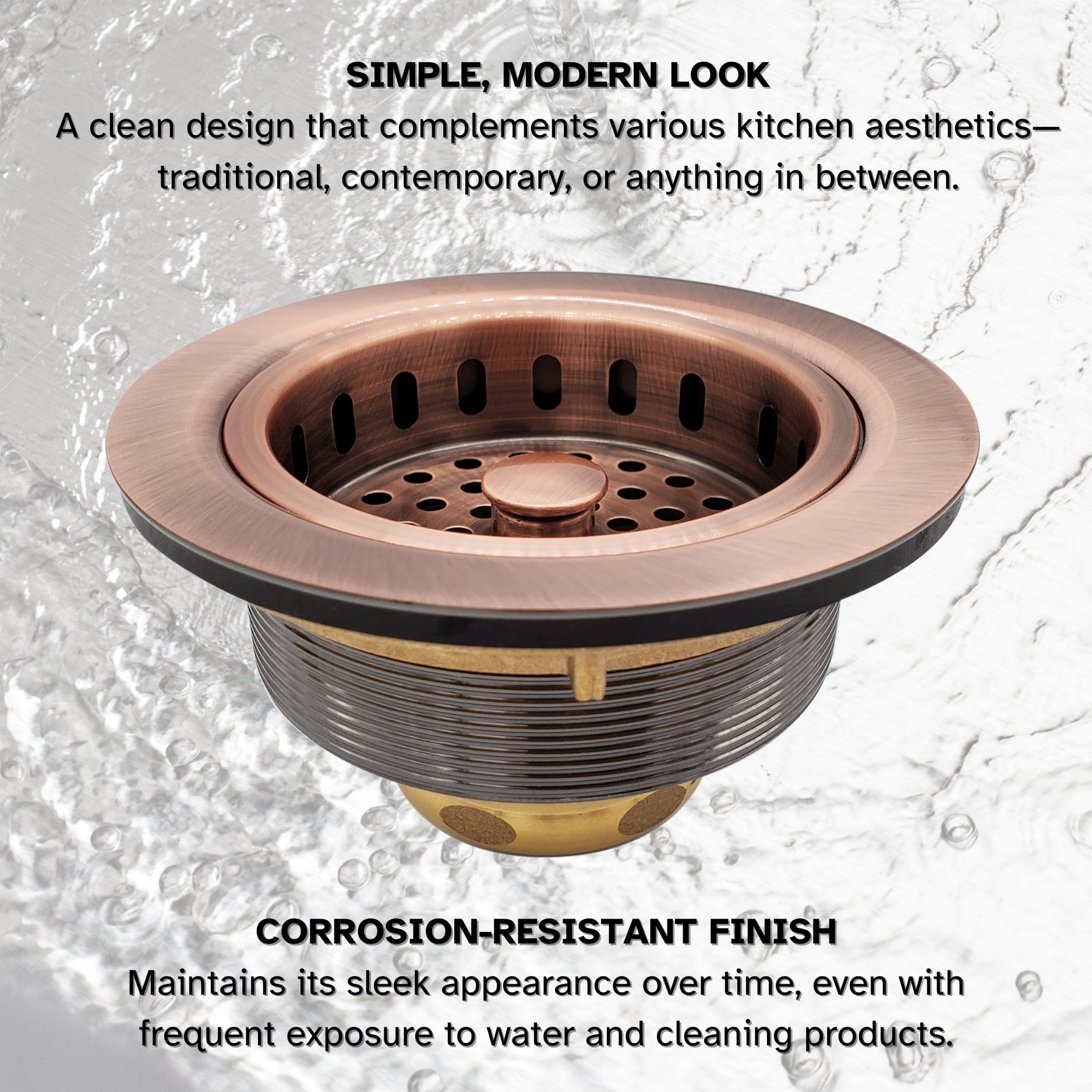 Westbrass Post Style Strainer with Waste Disposal Flange and Stopper, Antique Copper