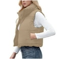 thumbnail image 5 of Women's Winter Cropped Puffer Vests Lightweight Sleeveless Warm Outerwear Padded Gilet Jackets with Pocket New Khaki L, 5 of 8