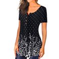 thumbnail image 3 of Camiseta de mujer Blusa informal Cuello en V Manga corta Botón Top, Starry, L Scienceny AP001374-13, 3 of 5