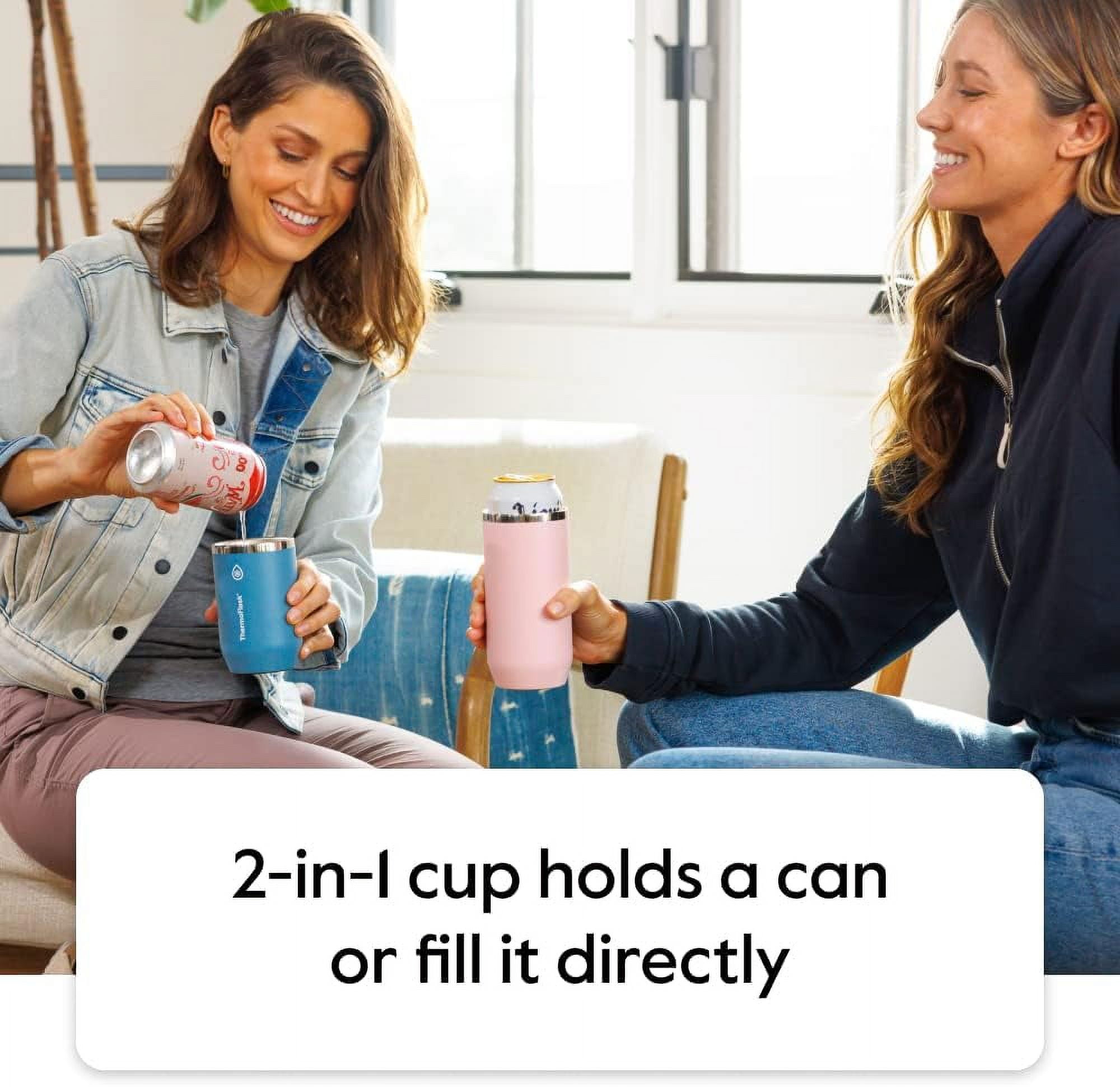 ThermoFlask 2-in-1 Vacuum Insulated Can Cooler Cup, 16 oz, Fits Tall Size Cans, Sweatproof, Non-Slip Base, Ultimate Gray