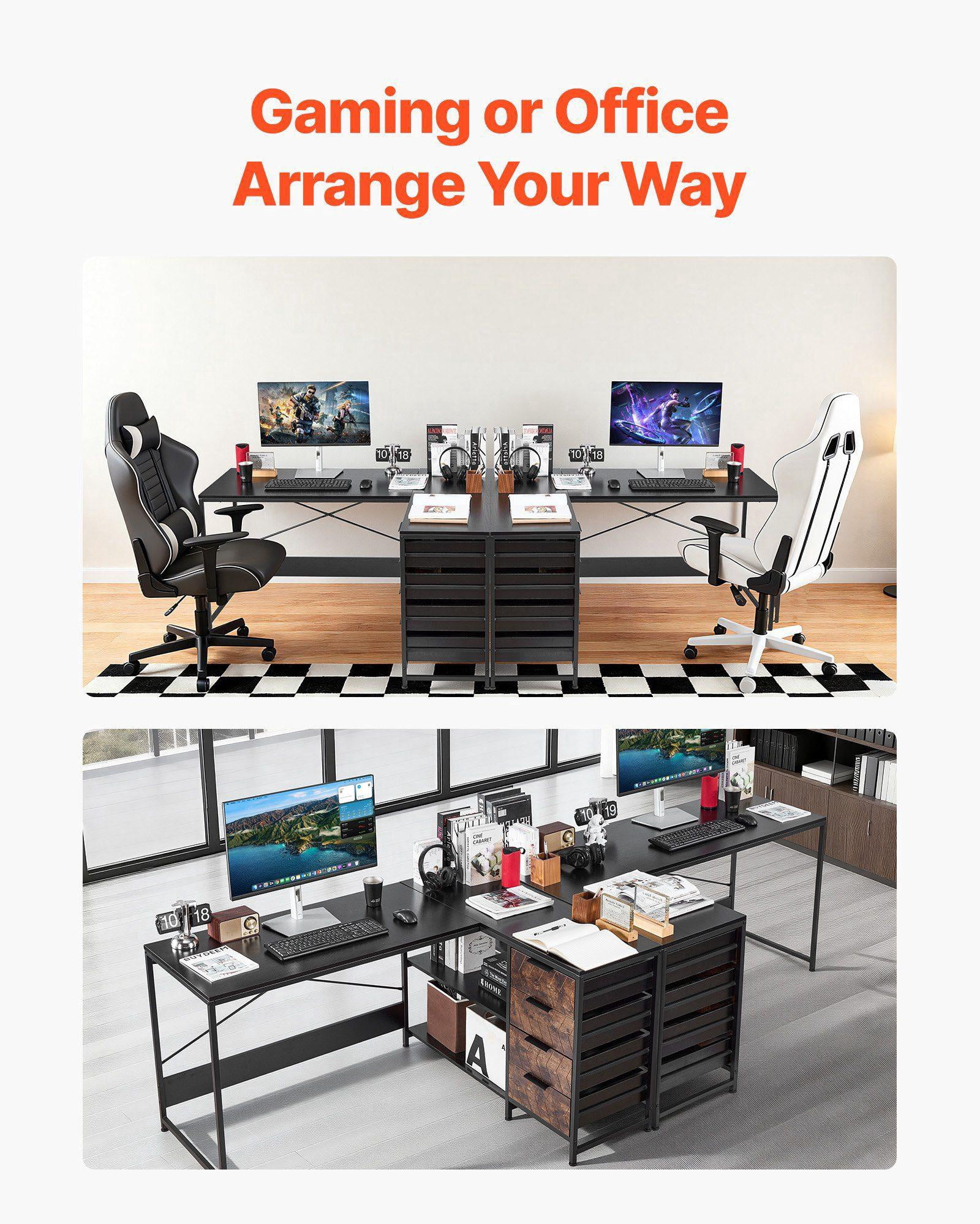 L Shaped Computer Desk 59 Inch Reversible Corner Gaming Desk with Drawers Storage Shelves Modern PC Table Sturdy Workstation for Home Office Easy Assembly