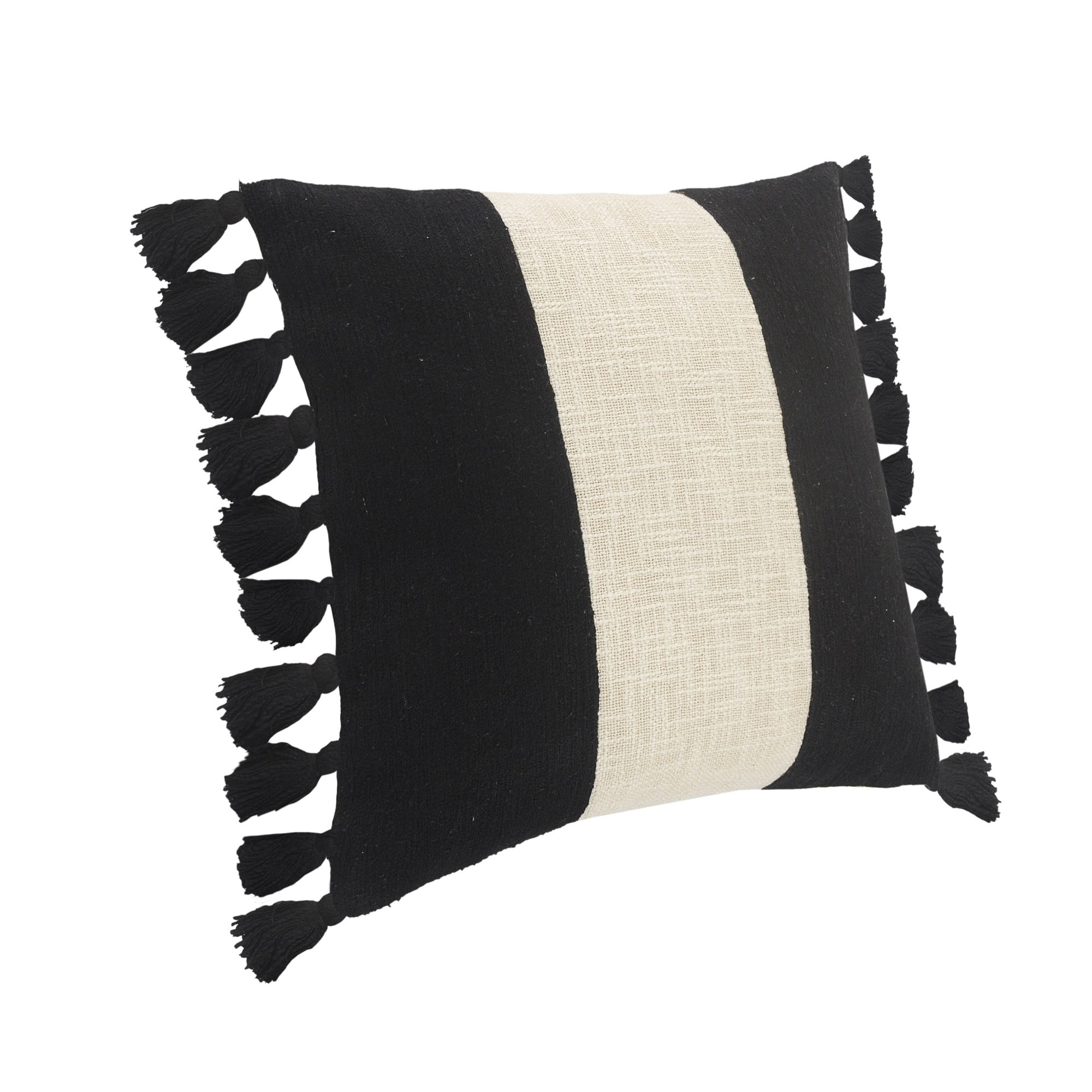 Laddha Home Designs Handwoven Broad Striped Cotton Throw Pillow Cover - 20" - White and Black