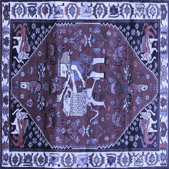 Ahgly Company Machine Washable Indoor Square Animal Blue Traditional Area Rugs, 5' Square