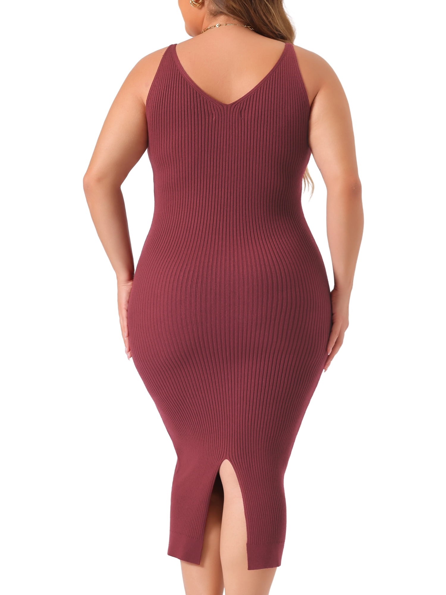 DARING DIVA Plus Size Sweater V Neck Ribbed Knit Bodycon Dress 3X Burgundy